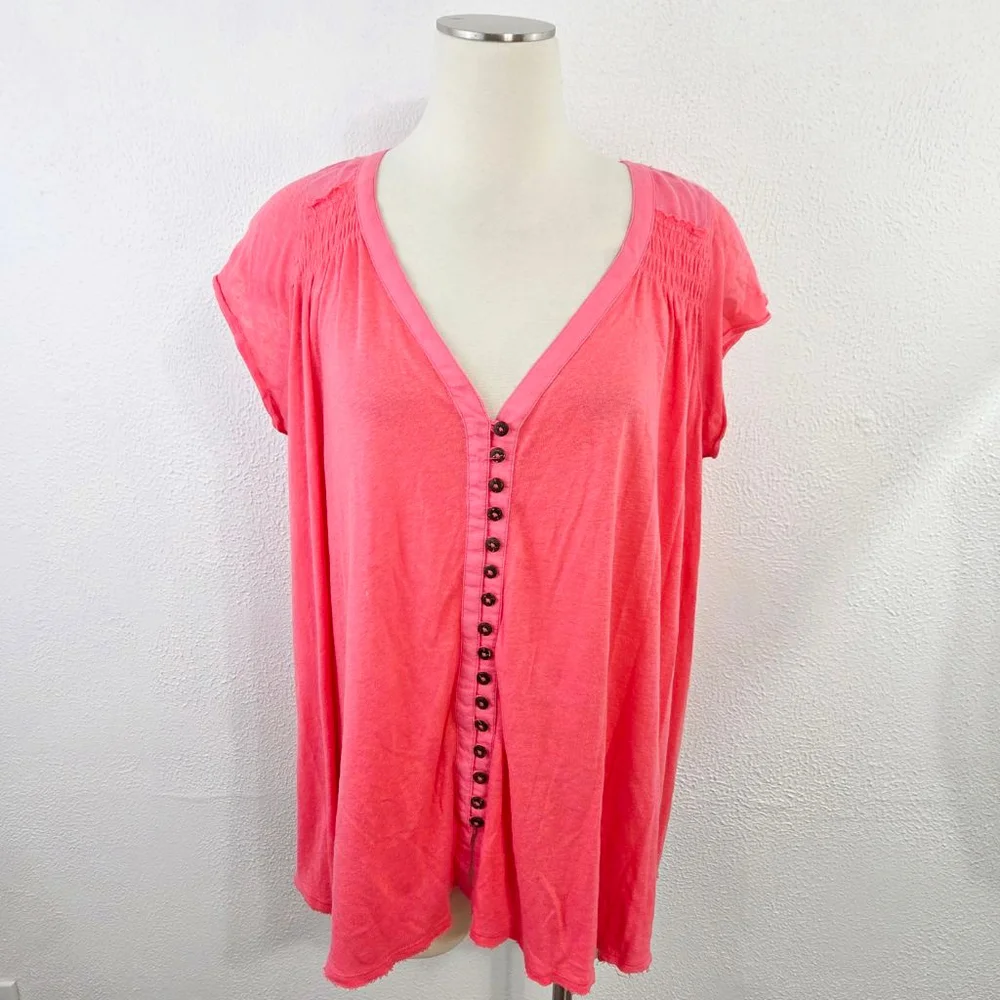 Free People Highland button blouse azalea pink top tee women's size XS